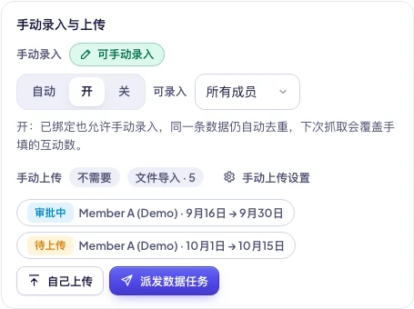 详情窗口里的手动录入开关和「可录入」