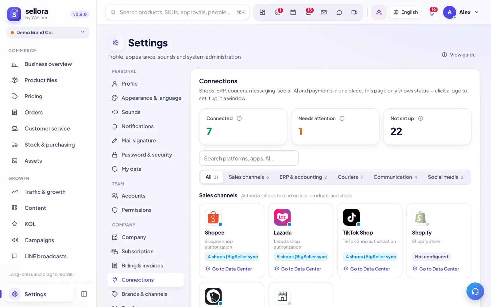 Settings → Connections