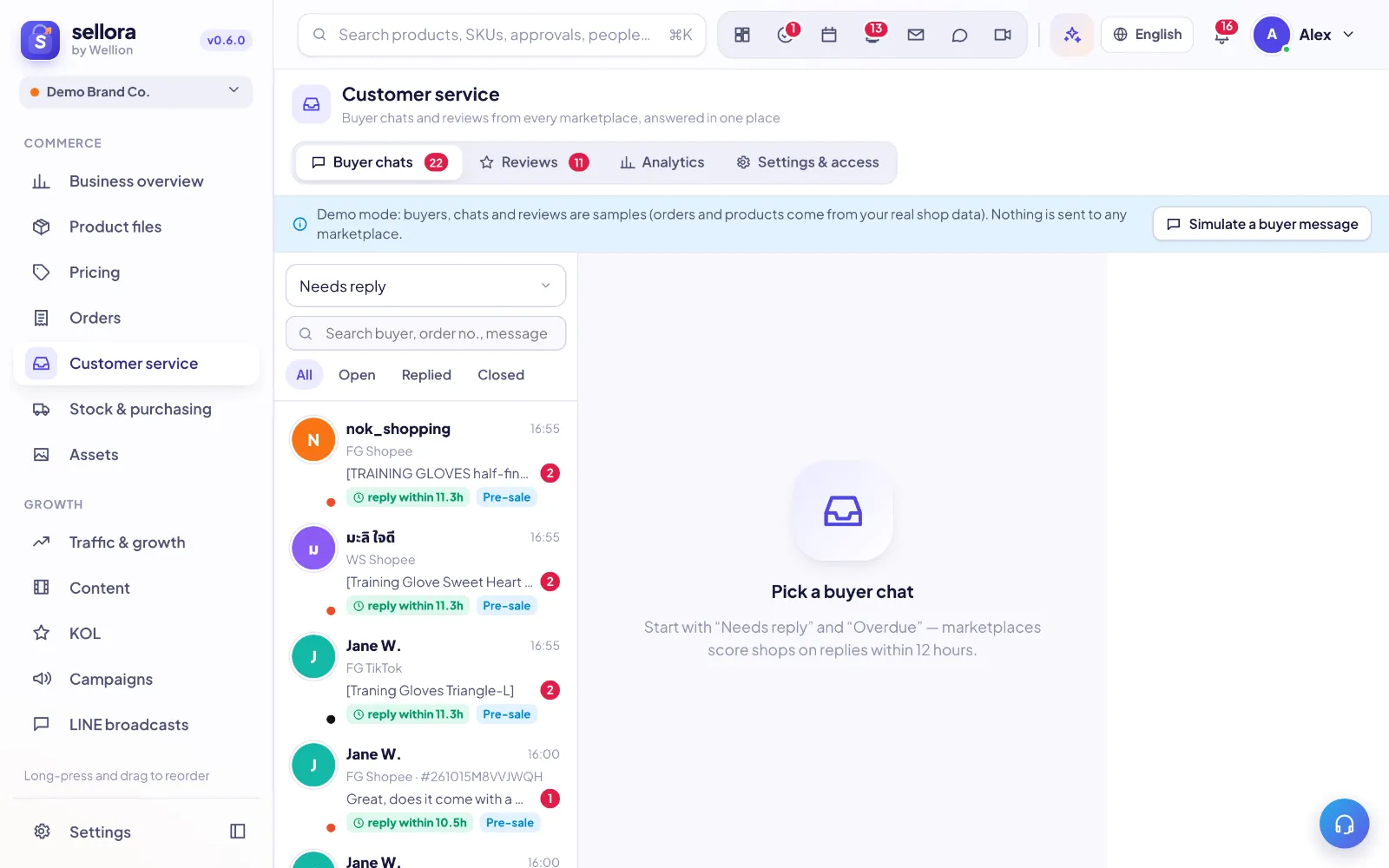 Customer service → Buyer chats