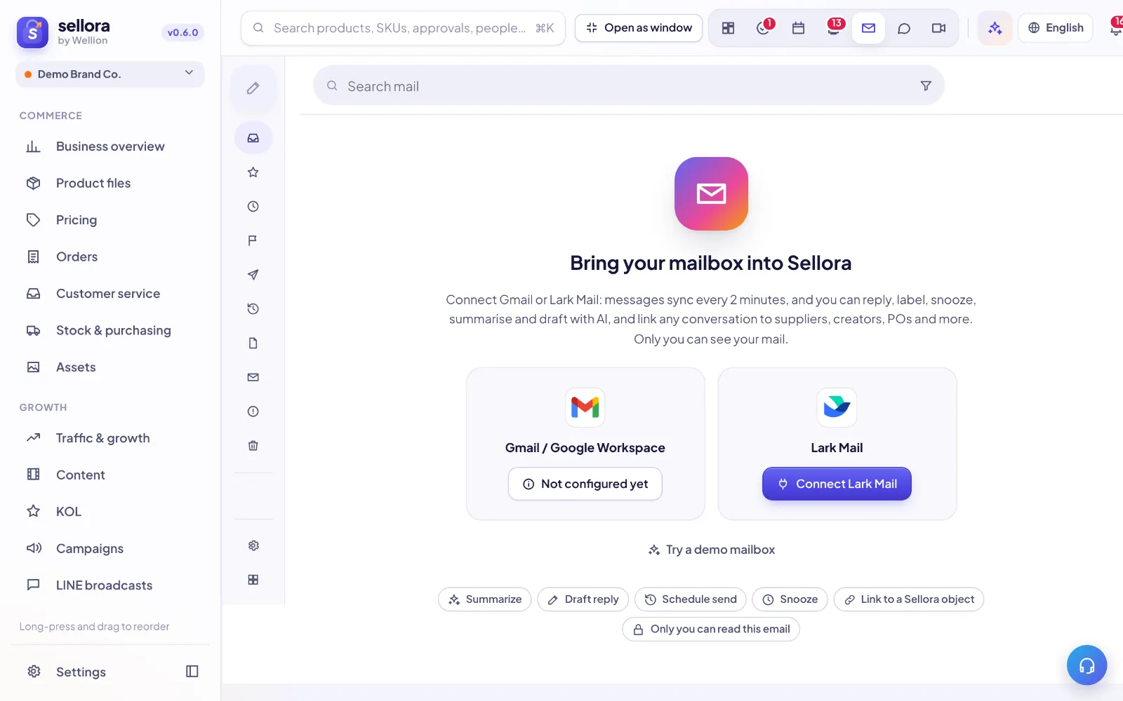 Mail — Gmail and Lark Mail inside SellerTiger