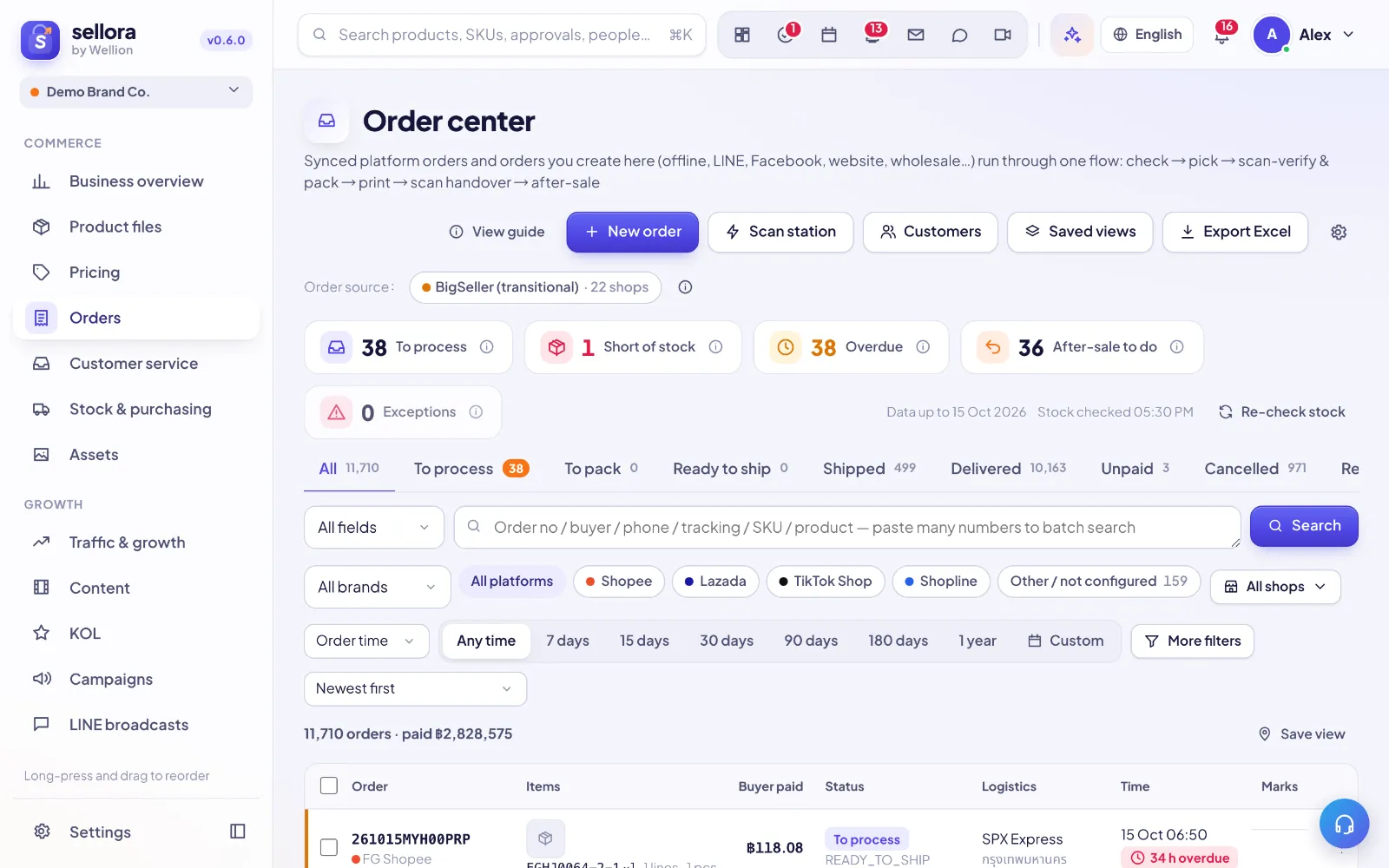 Orders → Order center