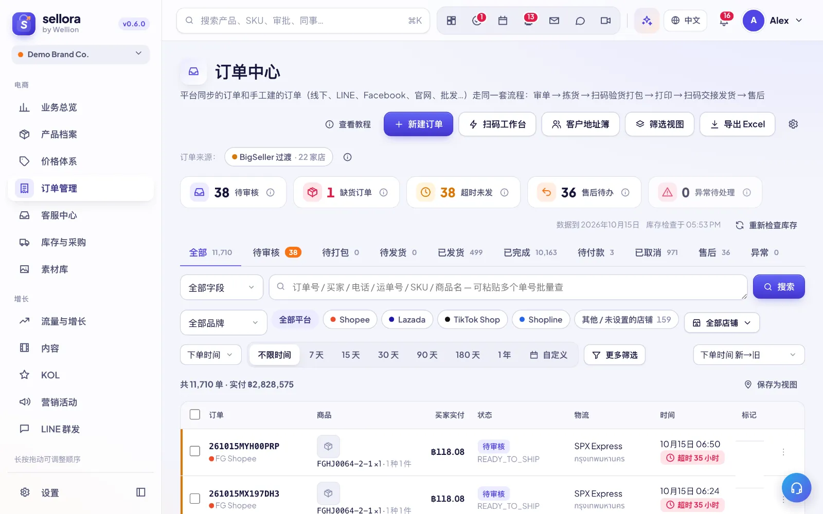 订单管理 → 订单中心