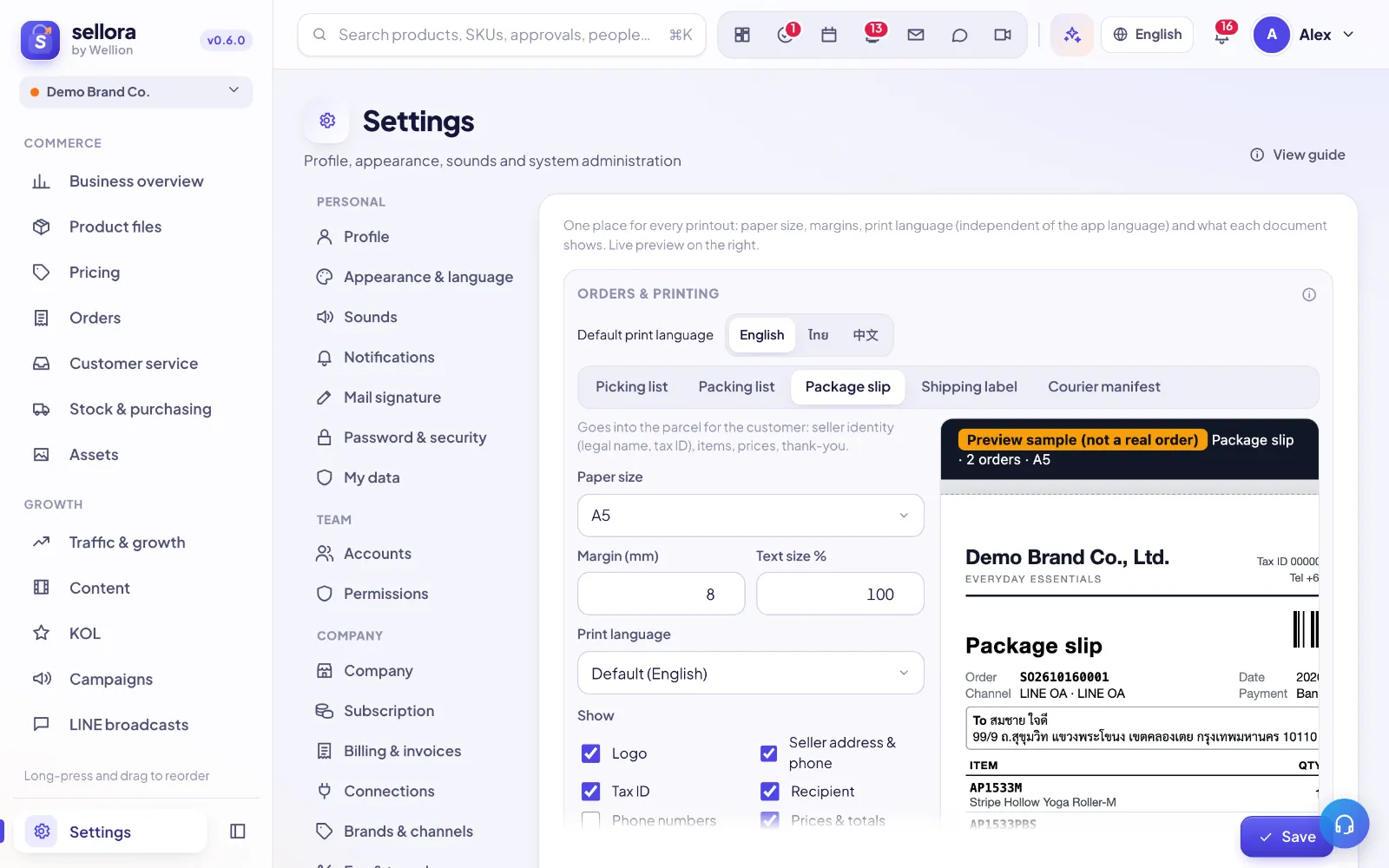 Printing settings